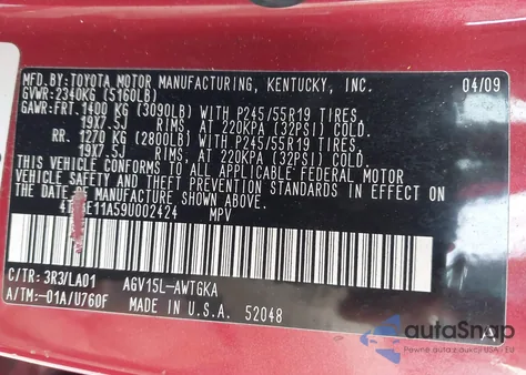 2009 Toyota Venza from USA, damaged, VIN 4T3BE11A59U002424